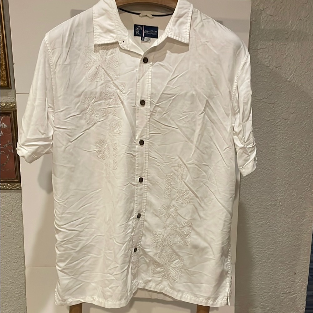 Men's Cream Embroidered Button-Down Shirt